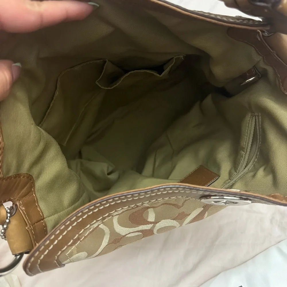 Coach Beige and Brown Signature Shoulder Bag